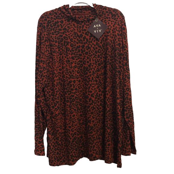 Ava & Viv Long Sleeve Blouse Top 3XL Multicolor Animal Print Mock Neck Shirt - Picture 1 of 9